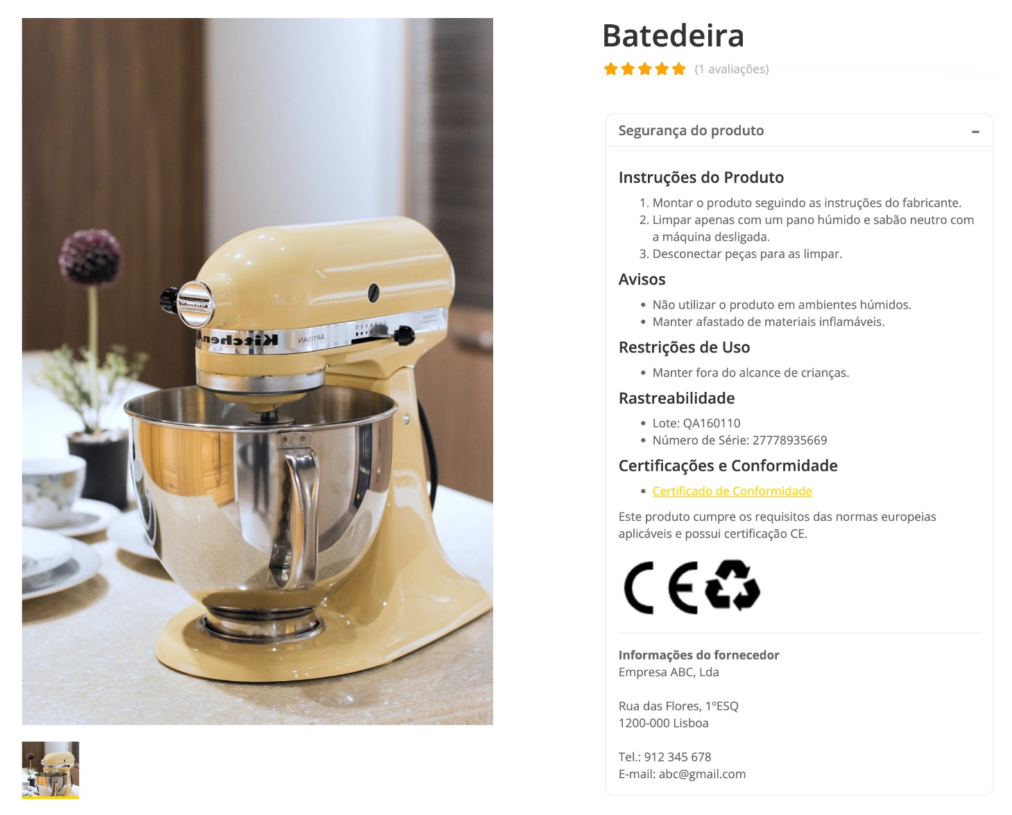 Imagem de uma batedeira de cozinha  bege com instruções do produto como exemplo